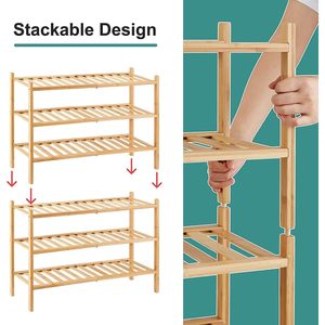 Bamboo <b>Shoe</b> Rack 3 Tier Multifunctional <b>Storage</b> Unit Indoor <b>Space</b> <b>Saving</b> Minimalist Design Modern Home Organizer Shelf - Product Image 2