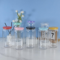 Chine RTS 16oz tasse en plastique sans BPA en plastique simple paroi gobelet clair tasse à café réutilisable avec couvercles colorés de paille pour boire