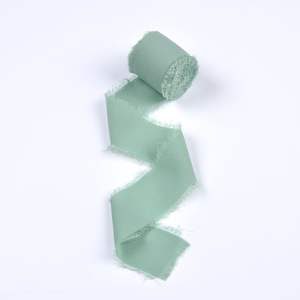 100% poliéster verde boda gasa cinta doble cara flecos gasa tela impresa Logo con cable para floristería uso decoración regalos - Product Image 1