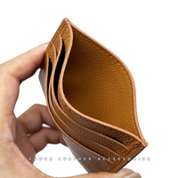 Casing Kartu Nama Logo Kustom Tempat Banyak Slot Kartu Ramping Tarjetero Porte Carte Full Grain Pebble Litchi Kulit Dompet Tempat Kartu