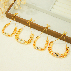 Italian Luxury Zirconia Hip Hop Drawstring <b>Bracelet</b> 21k Gold Plated Punk <b>Adjustable</b> <b>Bracelets</b> for Women Event Party - Product Image 5