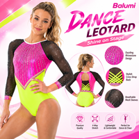 Justaucorps de gymnastique personnalisé avec strass, manches longues, scintillant, pour compétition, pour athlètes filles