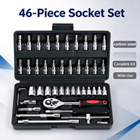 Ensemble de clés à douilles et cliquet tout-en-un de 46 pièces, 1/4 pouce, en acier au carbone avec rallonges pour projets de bricolage à domicile et automobiles