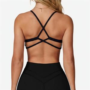 Wholesale Women's Halter Cross <b>Back</b> Sports <b>Bra</b> V-Neck Removable Pads Yoga <b>Bra</b> Breathable <b>Low</b> Support Running Pilates Activewear - Product Image 5