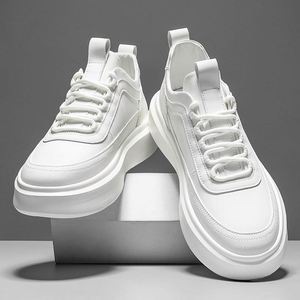 Baskets plateforme blanches à bout rond et lacets, couleur unie, tige en PU, semelle extérieure en caoutchouc, semelle intermédiaire en EVA, toutes saisons, chaussures pour hommes - Product Image 3
