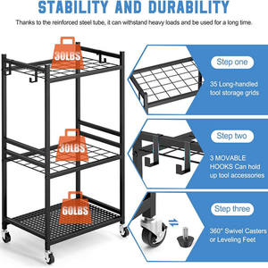 Long-Lasting Durability Steel 3-Layer <strong>Medium</strong> <strong>Duty</strong> Galvanized Tool <strong>Storage</strong> Rack Garage Workshop Organizer <strong>Shelf</strong> - Product Image 4