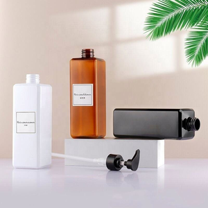 Square PET Bottles with Pump 300ml Amber Green White Body Soap Shampoo Conditioner Label Design - Product Image 5