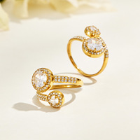 Bague pour femme ultra-brillante en zirconium double anneau, plaquée or 18 carats, en acier inoxydable, bijou tendance, best-seller