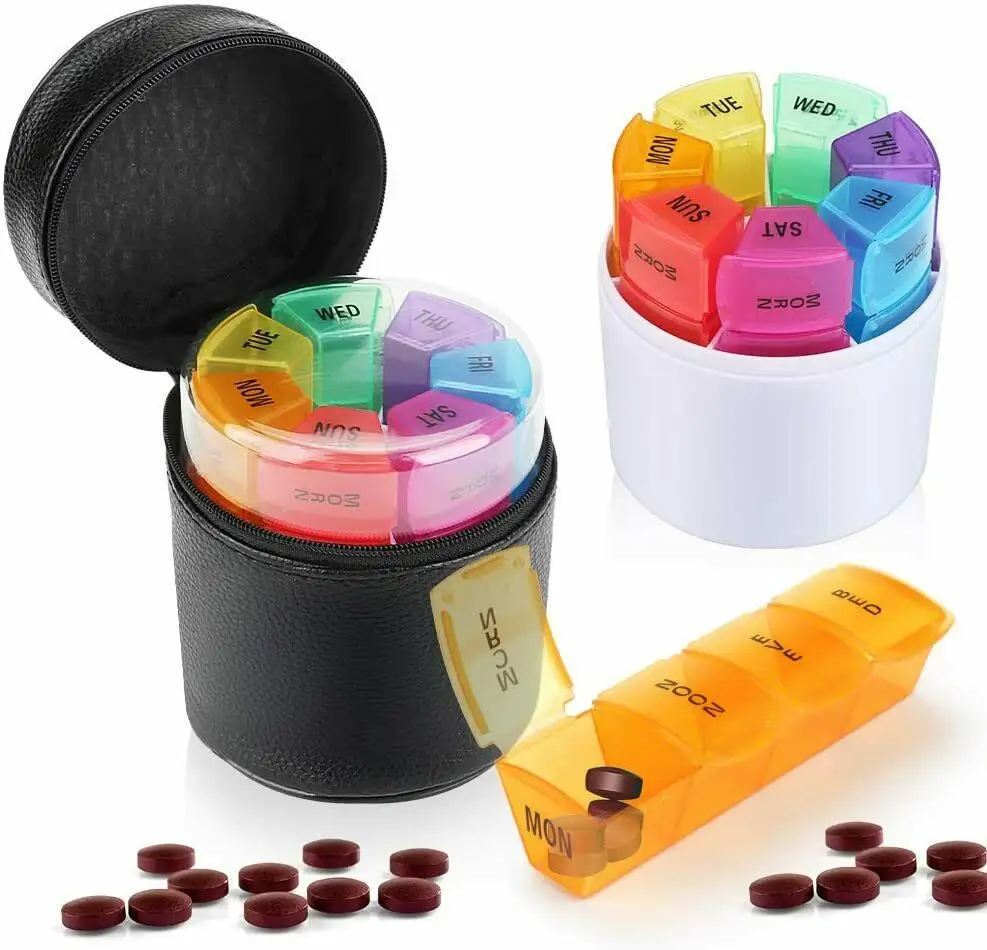 2024 новый стиль еженедельная 7-дневная коробка для таблеток Органайзер из искусственной кожи дорожная коробка для таблеток упаковка
