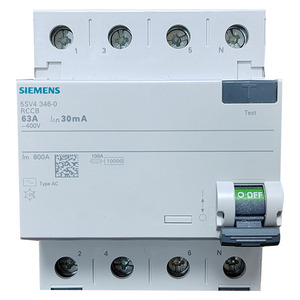 Siemens Rccb 63A 30mA 400V Tipo Ac 800A Botón de Prueba Im 4 Polos - Product Image 1