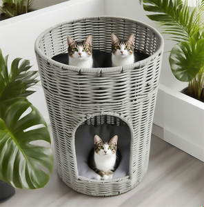 Condominio personalizzato per cani in Rattan a 2 livelli | Salotto aperto e grotta chiusa, mobili per animali Multi-gatto salvaspazio, colori/dimensioni personalizzati - Product Image 2