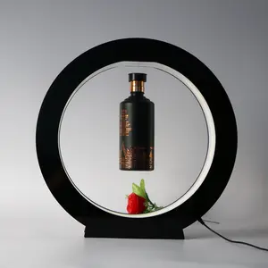 Rak Pajangan Botol Bir Mengambang Magnetis Display Minuman Anggur Berdiri Pameran dengan Lampu Led