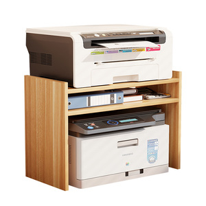 Étagère d'imprimante de bureau en bois, organisateur de rangement à double couche pour bureau avec crochets et porte-crayons, style moderne et minimaliste - Product Image 3