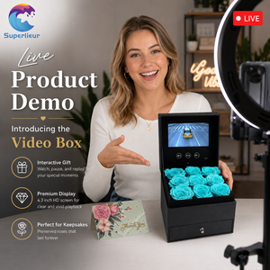 Superlieur 133*133*122mm Écran LCD numérique 4,3 pouces Boîte de brochure vidéo Emballage cadeau avec tiroir Blue BlueRose - Product Image 5