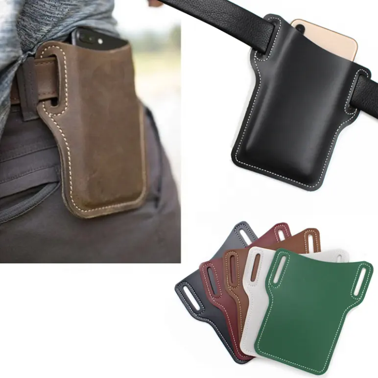 Men Leather Phone Case Waist Bag Sheath Belt Mobile Phone Holster Phone Bag Template Smartphone Case Wallet with Belt Loop