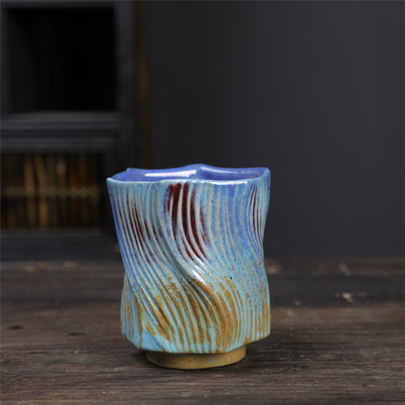 Line square mouth tea cup 150ml - gradient blue