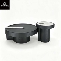 Ensemble de tables basses gigognes haut de gamme en placage de bois noir, table d'appoint ronde pour la décoration intérieure de villas de luxe