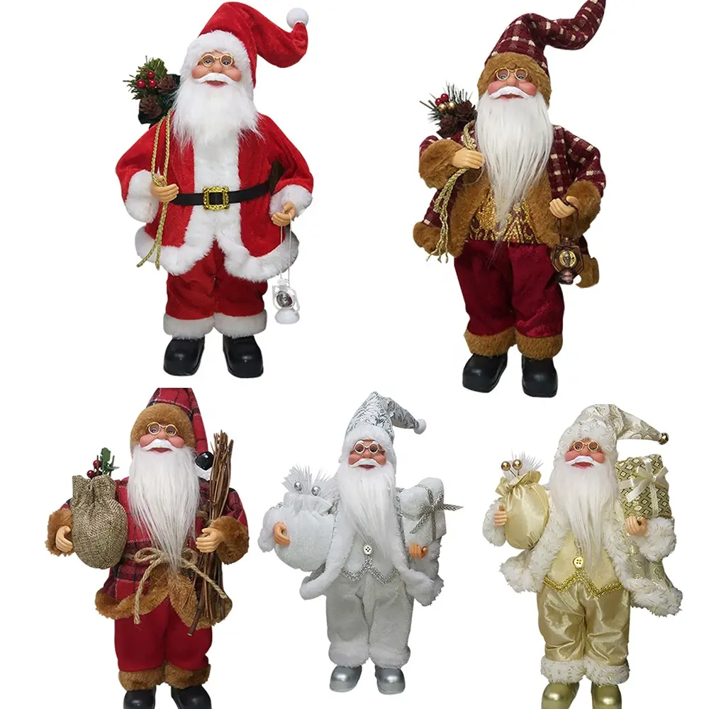 Best Gift 12in Red Holiday Party Home Decoration Santa Claus Christmas Figurine Figure Decor With Christmas Sock And Gifts Bag