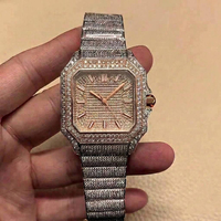 Montre carrée pour homme personnalisée 40MM entièrement sertie de diamants, en acier inoxydable, avec mouvement Miyota et Moissanite Bustdown