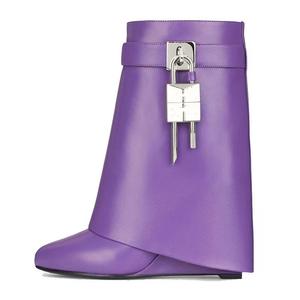 <span class=keywords><strong>Stivali</strong></span> Autunnali Stile Europeo e Americano in <span class=keywords><strong>Pelle</strong></span> Artificiale con Tacco a Zeppa, Gambale Alto, Cerniera e Fibbia con Chiusura, Suola in Gomma per <span class=keywords><strong>Donna</strong></span> - Product Image 6