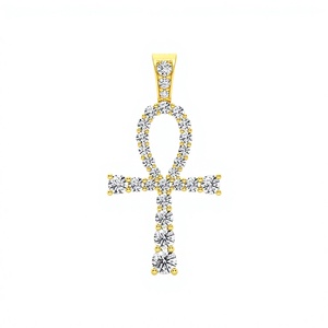Collar con Colgante Unisex Personalizado de Ojos de Horus y Cruz Ankh con Diamantes de Laboratorio, Estilo Hip Hop Clásico Religioso, Chapado en Oro Sólido de 10K, Amuletos Finos - Product Image 1