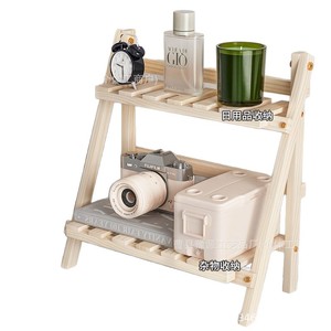 Wooden Desktop <b>Shelf</b> Storage <b>Rack</b> For Home Office Organization With Two Tiers And Slatted Design For Daily Essentials And - Product Image 2