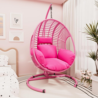 Chaise hamac balançoire couleur rose pour salon extérieur Chaise suspendue œuf en rotin avec support