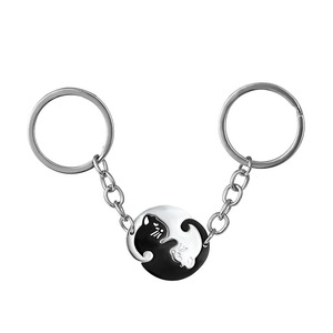 Thép không gỉ hình trái tim mèo con mèo Keychain cho cặp vợ chồng nối Câu Đố mèo Keychain động vật phù hợp với mặt dây chuyền phụ kiện Quà Tặng - Product Image 1