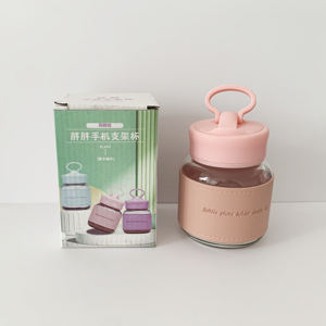 Bouteille d'<span class=keywords><strong>eau</strong></span> portable 300ml Mini tasse à <span class=keywords><strong>eau</strong></span> Support pour téléphone portable Tasse en verre avec <span class=keywords><strong>gaine</strong></span> en cuir - Product Image 6