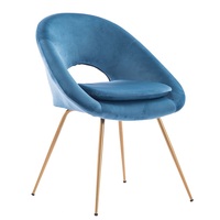 Moderne Bleu Velours Tissu Salon Salle À Manger Chaise De Loisirs Avec Pieds En Métal Doré
