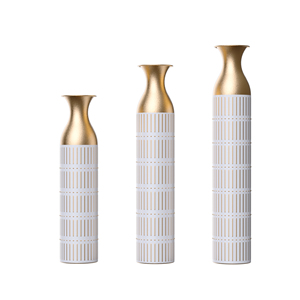 Set di 3 vasi da terra in metallo bianco e oro, decorazioni per la casa, 24 pollici, 28,7 pollici, 33,5 pollici - Product Image 4