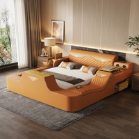 Lit intelligent au design moderne et élégant, multifonctionnel avec siège massant et étagère TV, ensemble de lit de chambre à coucher de luxe léger et confortable pour chambre principale