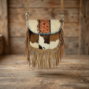 Bohemian Vintage Fashion Crossbody Genuine Leather Bag Rivet Flowers Decoration Teal Lacing Fringe <b>Top</b>-Manufacturer Exporter - Product Image 2