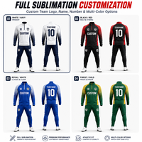 Survêtement d'entraînement de football personnalisé à manches longues avec fermeture éclair quart de tour, blanc et bleu marine, uniforme d'équipe sublimé, OEM ODM, faible MOQ, vente en gros