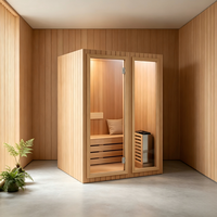 Pavillon de sauna moderne de luxe en bois massif avec éclairage intégré en verre, caractéristiques écologiques, dimensions personnalisées pour les centres de villégiature et les propriétés privées