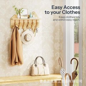 Wall Mounted Wooden <b>Shelf</b> With <b>Hooks</b> For Entryway Storage And Coat Rack Multifunctional Organizer - Product Image 4