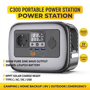 Centrale Électrique Portable C300 300W 256Wh, Générateur Solaire MPPT à Onde Sinusoïdale Pure pour Camping en Extérieur et Sauvegarde Domestique - Product Image 6