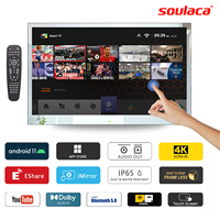 Soulaca TV intelligente de salle de bain 4K UHD de 32 pouces avec tuner analogique et numérique Panneau de miroir intelligent Haut-parleurs intégrés étanches IP65