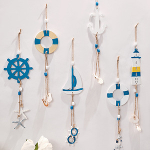 Décorations murales de style méditerranéen, bateau à voile en bois, phare, décoration intérieure, objets suspendus, forme irrégulière - Product Image 1