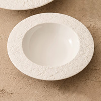 Assiette à soupe et bol à pâtes en céramique à texture pierre écologique de 8/10 pouces, bord large, finition mate, sans danger pour les aliments, pour hôtels et restaurants