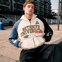 Sweat à capuche zippé surdimensionné pour homme avec logo personnalisé, imprimé graphique color block, appliqué brodé, style streetwear vintage épais