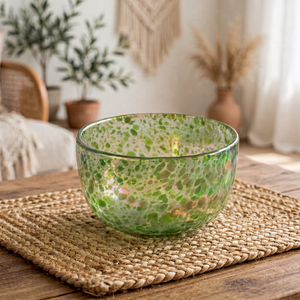 Bocal à bougie cylindrique sans pied en verre à pois colorés fait main, support de bougie pour décoration de Noël, recyclable - Product Image 1