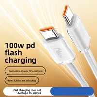 Cable USB-C a C de 100W 5A con Cubierta Transparente de Nailon Tejido, Cargador Rápido para MacBook/iPad/iPhone Serie 16/15 para IOS