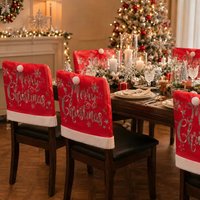 Housses de chaise de Noël en polyester non tissé, housses de siège de salle à manger, ensemble de 4 chapeaux de Père Noël