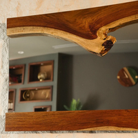 Modern Rectangle Live Edge Wood Wall Mirror Home Decor with Wood Frame for Bedroom