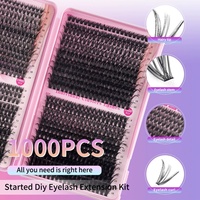 Kit d'extension de cils Hot 640 Clusters Rose 30D 40D 50D, cils en segments mixtes, pince à cils, dissolvant, colle adhésive et fixante, livre de cils
