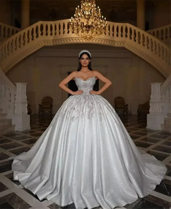 Abito da ballo personalizzato abiti da sposa senza maniche scollo a V con paillettes Appliques diamanti perle volant abiti da sposa <span class=keywords><strong>Vestina</strong></span> De Novia - Product Image 1