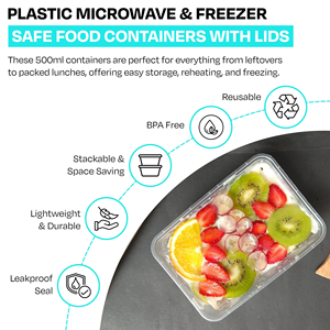 Disposable BPA Free Transparent Microwavable Plastic Food <b>Containers</b> with Lid 500ML/650ML/750ML/1000ML Take Away Storage NOVISON - Product Image 2