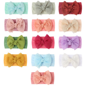 Europese Amerikaanse stijl 13 kleuren strik babyhoofdband <span class=keywords><strong>mini</strong></span> kinderdoek materiaal elastische brede tulband hoofdband haaraccessoires - Product Image 3