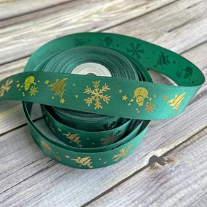 Cinta de poliéster de doble cara con lámina dorada para cajas de regalo de Navidad, cinta decorativa navideña - Product Image 3